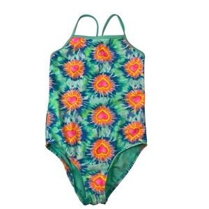 Wonder Nation Girls Swimsuit Heart Tie Dye One Piece Size Medium UV Protection